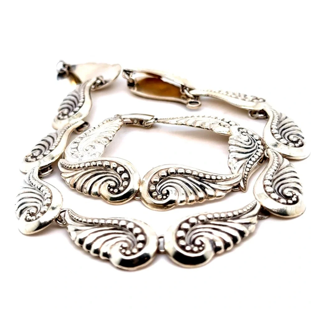 Silver 925 Swirl Link Necklace and Bracelet Set - Picture 2 of 8